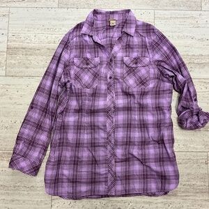 Duluth Trading Co women’s xl plaid lilac purple flannel like tunic